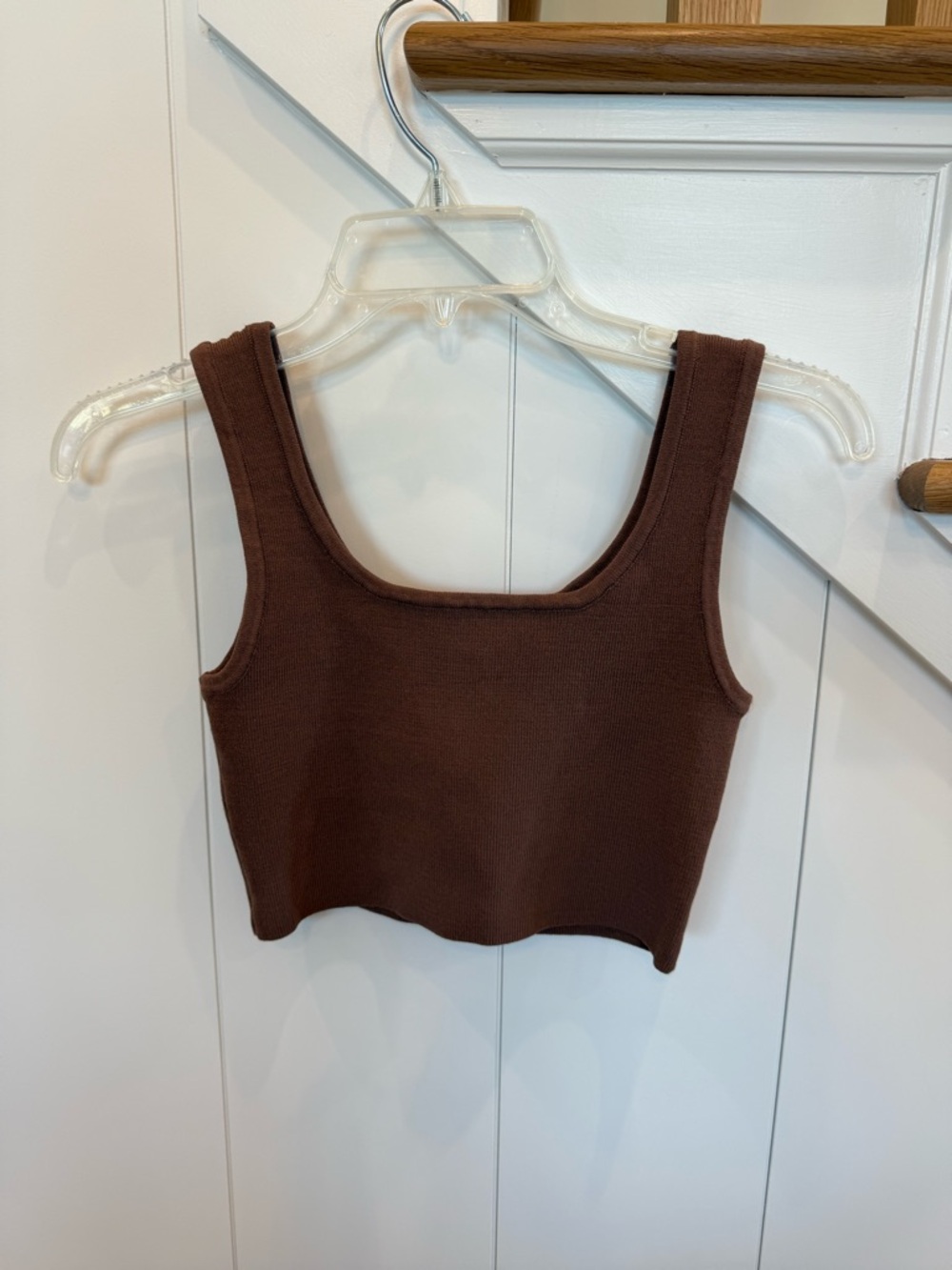 DISSH Chocolate Brown Ribbed Knit Square Neck Crop Tank Top Size AU 6 / US 2